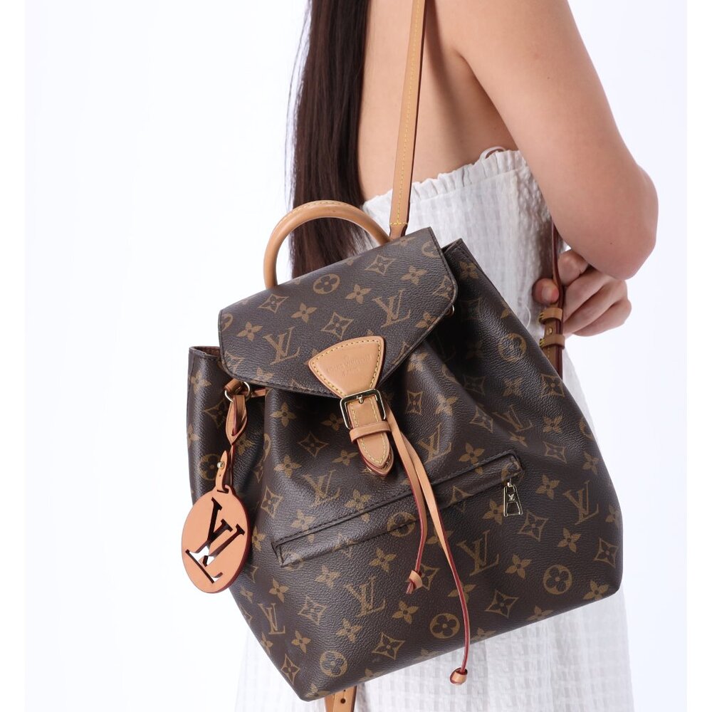 Louis Vuitton Montsouris PM Backpack Brown Monogram M45501 LV Logo Charm